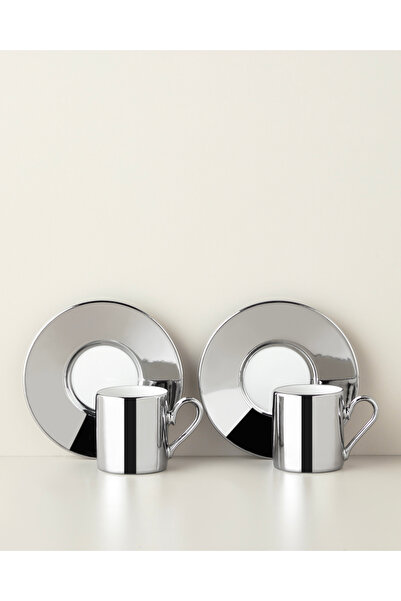 English Home Orvin Porcelain 4 Piece Coffee Cup Set for 2 People 90 ml Silver