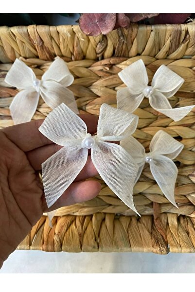 Sude Design (25 قطعة) فيونكة جاهزة من شريط الكتان اللؤلؤي بلون إكرو
