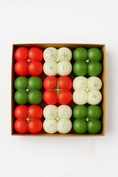 periisii Dekoratif Bubble Mum Seti 9’lu – Yılbaşı Renkli Simli Mini Mum (Kırmızı/Yeşil/Beyaz)