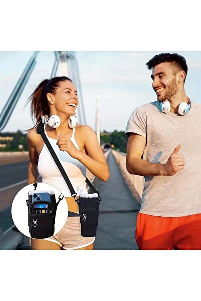 alisa 1.18 Lt Thermos with Straw, Hanging Protection Thermos Case Bag and Shoulder Strap