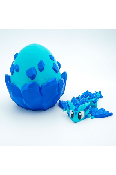 OEM Комплект мини кристален дракон + драконово яйце, съчленена играчка, 3D, син