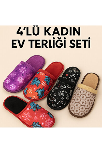 ALB TERLİK AYAKKABI SAN. TİC. LTD. ŞTİ. Women's 4-Piece Winter House Slipper Set - Non-Slip Sole, Warm and Comfortable, Dowry Slippers
