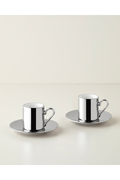 English Home Orvin Porcelain 4 Piece Coffee Cup Set for 2 People 90 ml Silver