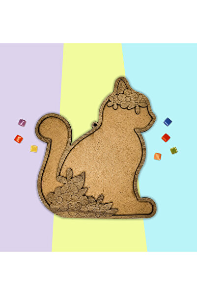 Mia Creative Art Floral Cat Mosaic Art Kit - Artistic Mosaic with Wooden Figures Children's Activity Kit - DIY Kit