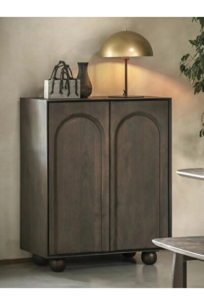 feruzadeco El Yapımı Koyu Ceviz Kapaklı Dolap | Masif Ahşap Konsol | Arch Serisi Modern 80x30x100 cm