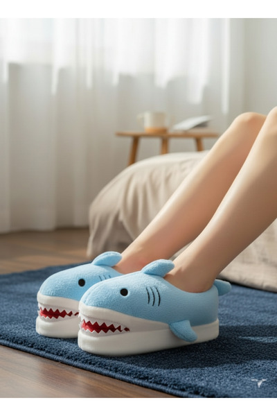 EstLee Sevimli Hayvanlı Köpek Balığı Peluş Panduf Yumuşak Sessiz Taban Eğlenceli & Hediyelik Ev Ayakkabısı