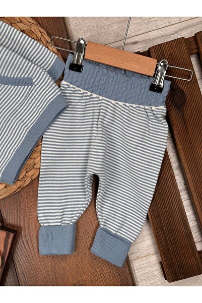 Kids Kingdom Cotton Thin Knitwear Striped Kangaroo Pocket Crew Neck 2-Piece Baby Boy Set