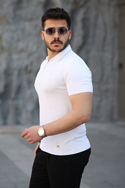 HAZEGO Ανδρικό μπλουζάκι με μοτίβο πόλο από ύφασμα βισκόζης