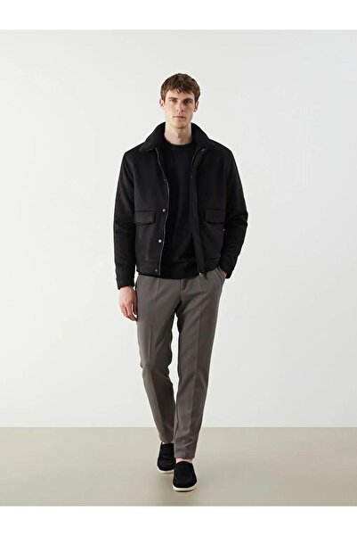 LC Waikiki Standard Pattern Fur Collar Suede Men's Coat (W5)