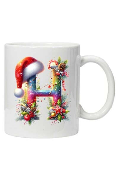 CRD PRINT Personalized winter print mug 'initial H', ceramic, white, 330 ml