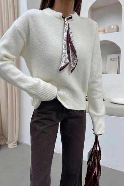 mylove سترة بأكمام طويلة مع وشاح إكرو