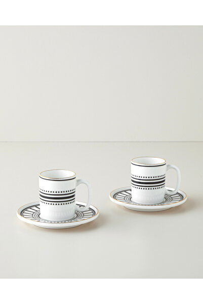 English Home White Mirage Bone Porcelain 4 Piece Coffee Cup Set for 2 People 90 ml Black-White-Gold
