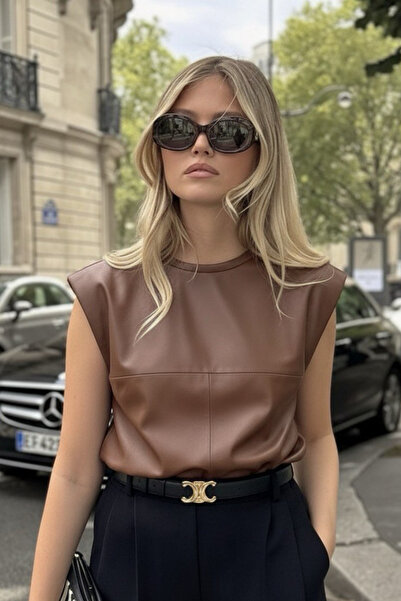 oshebu Γυναικεία δερμάτινη μπλούζα βάτα τεμαχίων