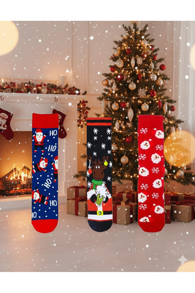 Heritage Home Christmas Themed Set of 3 Colorful Socks in Box - Gift Package - Unisex - Christmas Figures