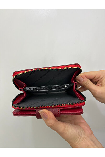 shiny ever Leather Claret Red Women's Wallet with Gold Detail