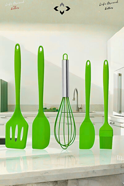 LİGROUND 5-Piece Heat Resistant 100% Silicone Spatula Kitchen Utensil Set Brush Wire Whisk Kitchen Utensils