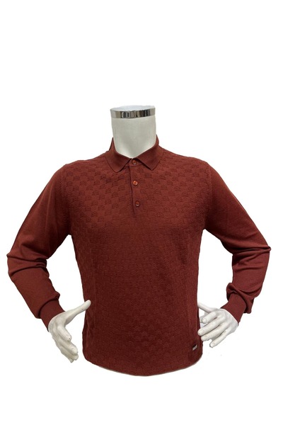 Sabri Özel Kiremit Polo yaka düğmeli triko