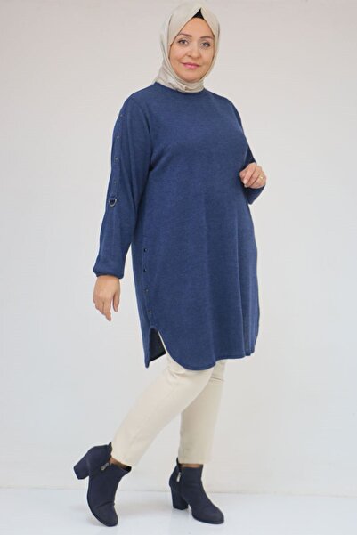 Eslina 58131 Plus Size Mir Tunic with Rivets on Sleeves and Hem - Indigo