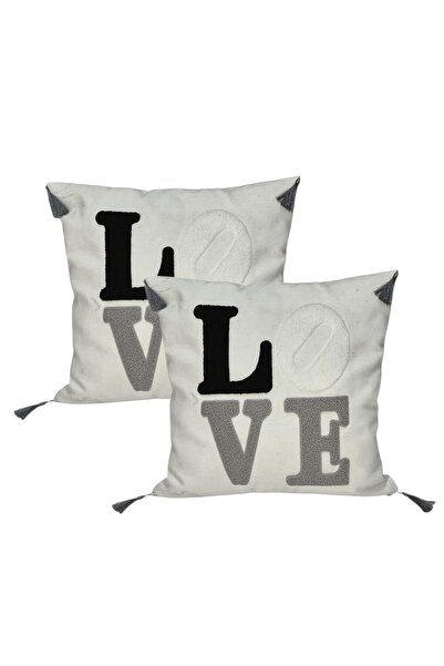 GÜLLÜCE HOME 2 Pieces (40X40) Throw Pillow Cover with Embroidery and Zipper