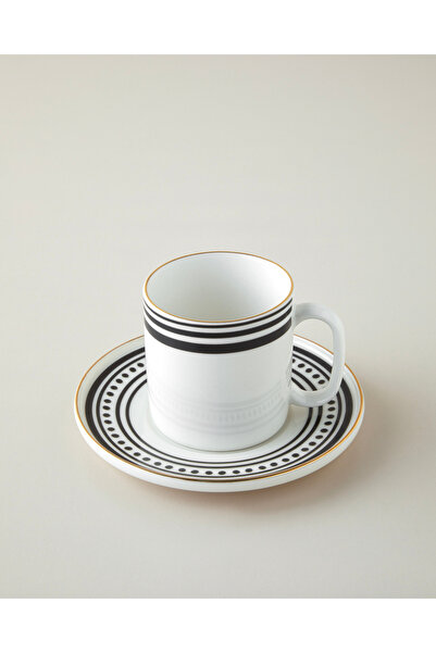 English Home Luminous White Bone Porcelain 4 Piece 2 Person Tea Cup Set 180 ml Black-White-Gold