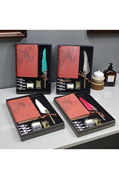 Kuzey Tacı Vintage Style Feather Pen, Ink, and Notebook Comprising Calligraphy/Writing Gift Set Vip