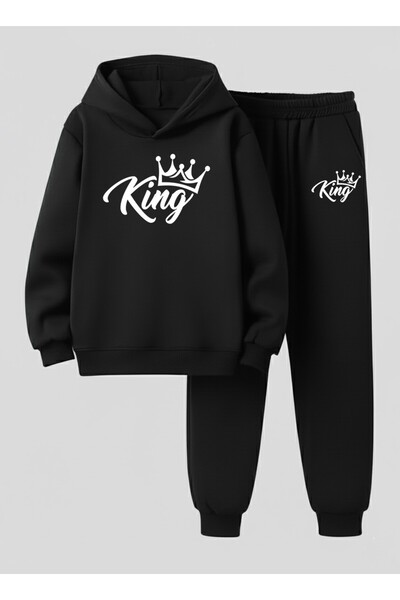 LORVEX Swea tricou - Set Trening Băieți cu Glugă, Imprimat KING'S, 3 Fire, Br...