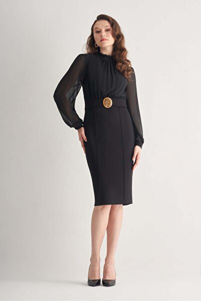 UTOPIAN Düğme Kemerli Midi Elbise