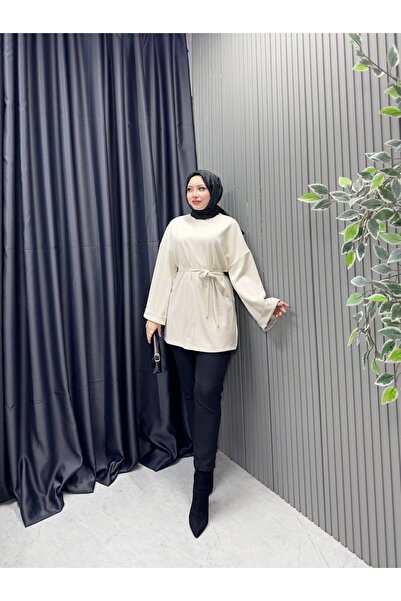 RFK Butik Women's Stitch Detailed Oy.Sho Fabric Slit Tunic - Ecru White