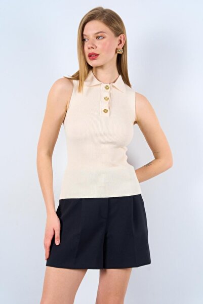 ALPACO Πλεκτό εσώρουχο με κουμπιά - Λευκό βερίκοκο