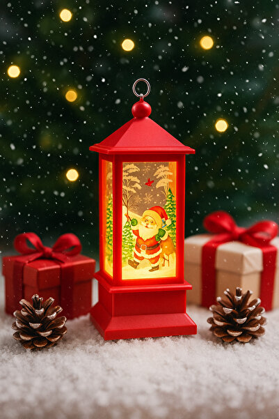 CHANCE GİFT Led Lighted Christmas Lantern Santa Claus Themed Christmas Lantern Tree Ornament Red Decorative Lighted Ornament