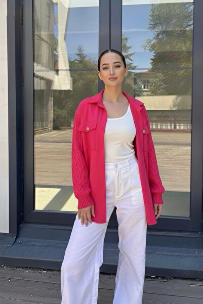 oshebu Women's Knitted Sleeves Detailed Denim Jacket