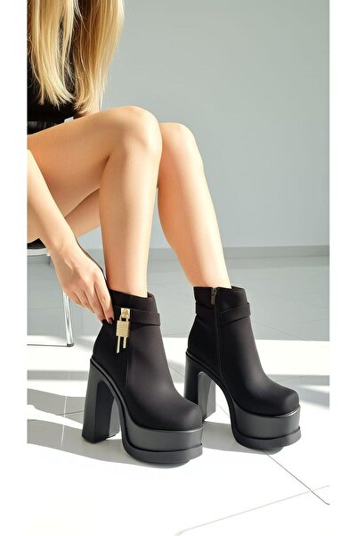 Modanizm Maris Black Wedge Heeled Boots