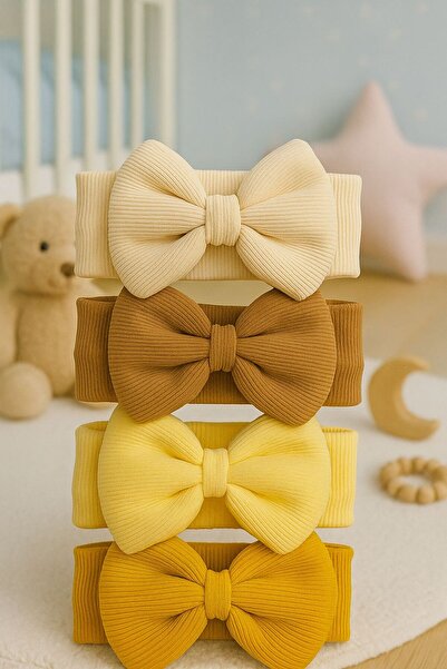 Pico Baby مجموعة من 4 قطع من باندانا بفيونكة للفتيات الصغيرات والأطفال (كريمي...