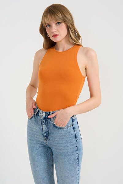 modamtn Knitted Crew Neck Tank Top - Orange