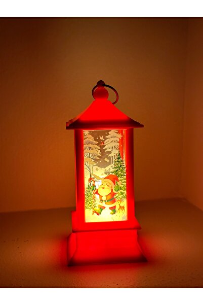 CHANCE GİFT Led Lighted Christmas Lantern Santa Claus Themed Christmas Lantern Tree Ornament Red Decorative Lighted Ornament