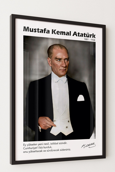 isimliksepeti Siyah Çerçeveli Mustafa Kemal Atatürk Duvar Tablosu Sanatsal Mo...