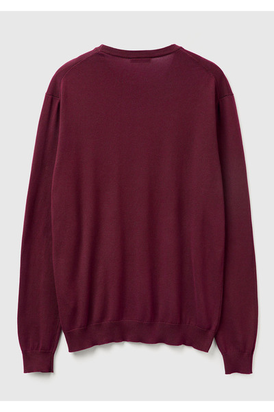 United Colors of Benetton Men's plum 100% cotton crew neck sweater