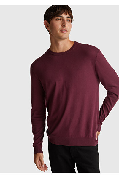 United Colors of Benetton Men's plum 100% cotton crew neck sweater