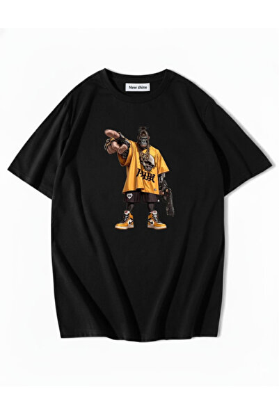 New Shine Μπλουζάκι Monkey με τύπωμα oversized