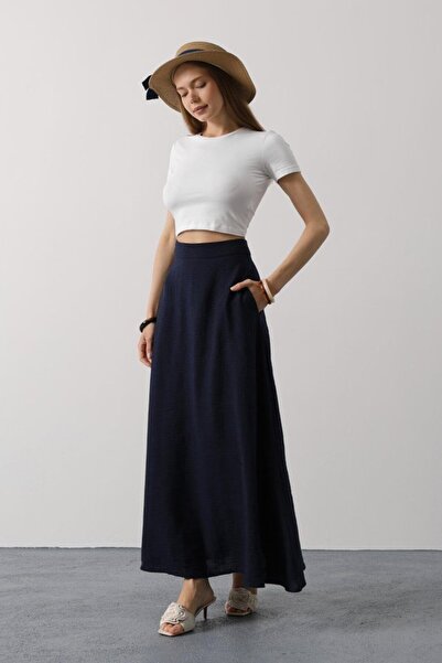 Rimel Moda Λινό Φούστα - Navy Blue