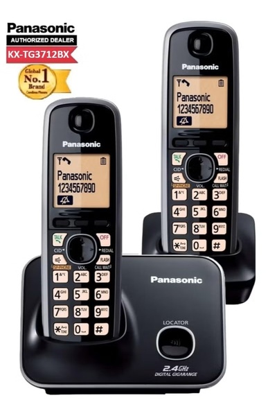PANASONIC The advanced KX-TG3712BX cordless phone features two handsets, a speakerphone for caller ID display, and a large LCD screen.