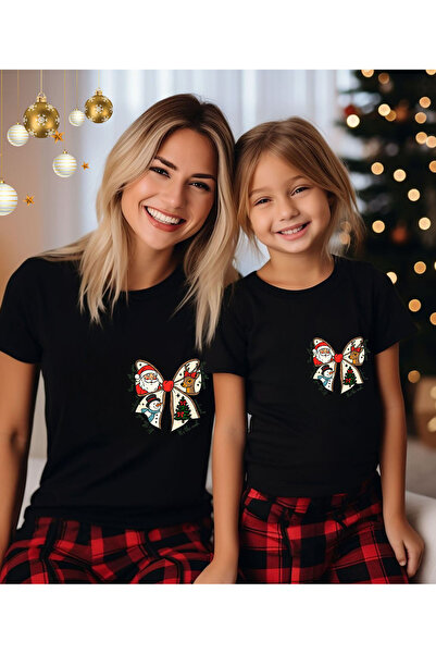 ASELİNDA Bow Printed New Year Themed T-Shirt | Family Matching T-Shirt (Add Items to Make a Matching Set)