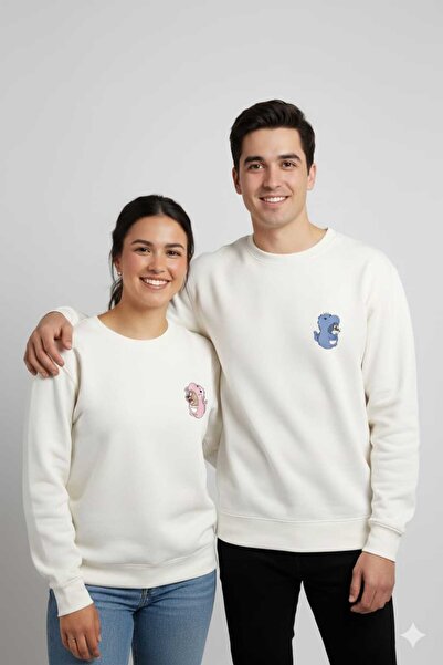 LiyAdaCo Combinație albă pentru cuplu iubit Tom&Jerry cu imprimeu guler rotun...