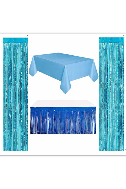 ZENVİVA Blue Tablecloth, Navy Blue Table Skirt, 2 Blue Backdrops