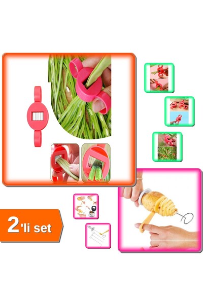 HerEveOyuncak Yeşil Fasulye Dilimleme Kesici + Spiral Patates Dilimleyici Apa...