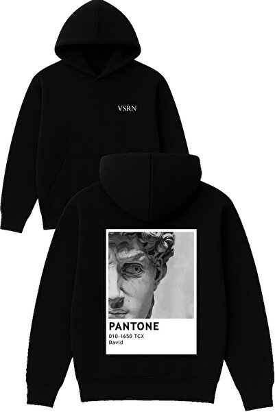 VSRN Panton David Design Printed Oversized Black Hooded Sweatshirt