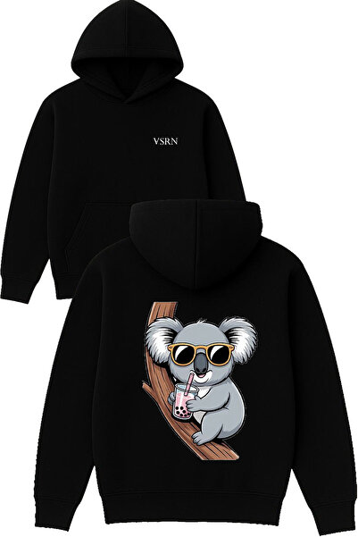 VSRN كوالا دالدا تصميم مطبوع قصة فضفاضة سويت شيرت أسود بغطاء رأس