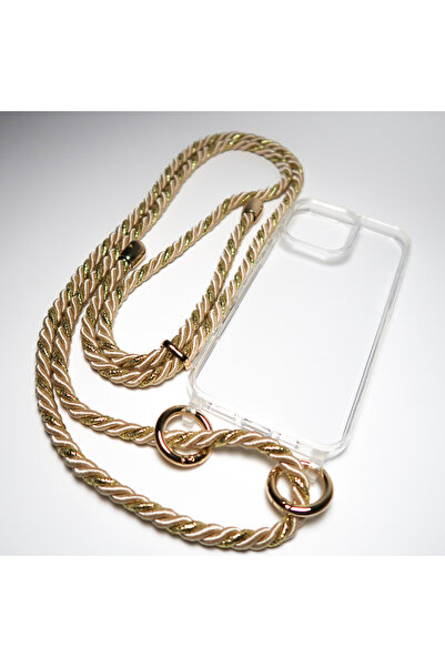 HOJA Store حافظة هاتف متوافقة مع آيفون 15 برو ماكس مع حزام ساتان - لون ذهبي ك...