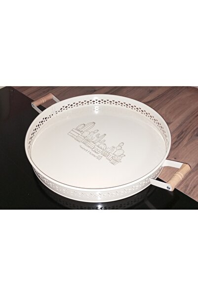 Home 1St Quality Metal Tray with Wooden Handle, Tea Tray, Presentation Tray