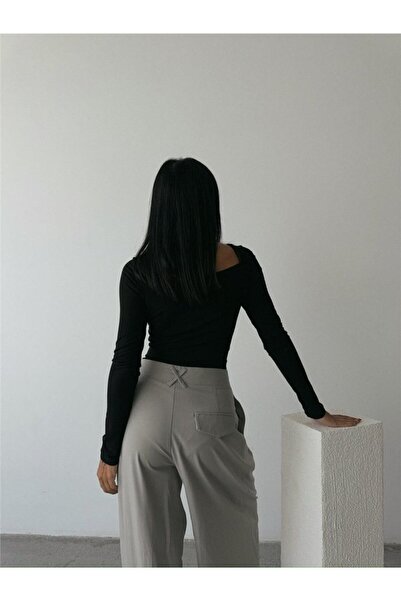 MODA Sandy Bodysuit with Front Tie Detail - Black